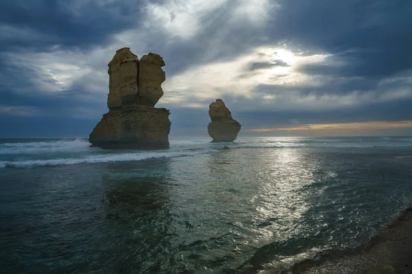 Famosos Passos Gibson Pôr Sol Doze Apóstolos Grande Estrada Oceânica Fotografia De Stock