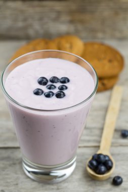 Blueberry smoothie with berries and oat . Healthy vegetarian food, diet.