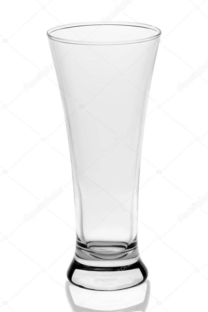 empty elegant tall glass with reflection on white background