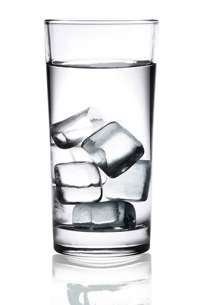 Glass of pure water with ice cubes. Isolated on white background — Stock Photo, Image