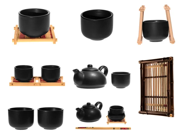 Collage of Chinese tea on white background