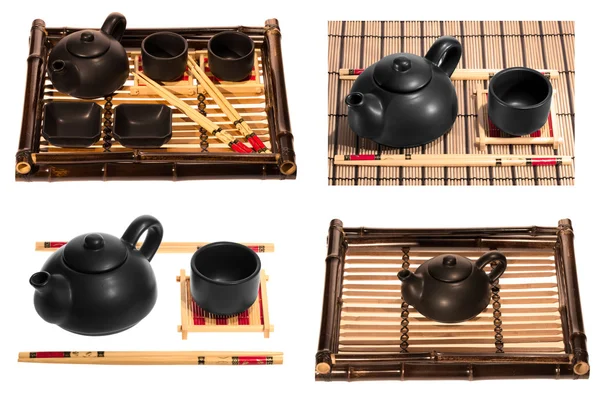 Collage di tè cinese su sfondo bianco — Foto Stock