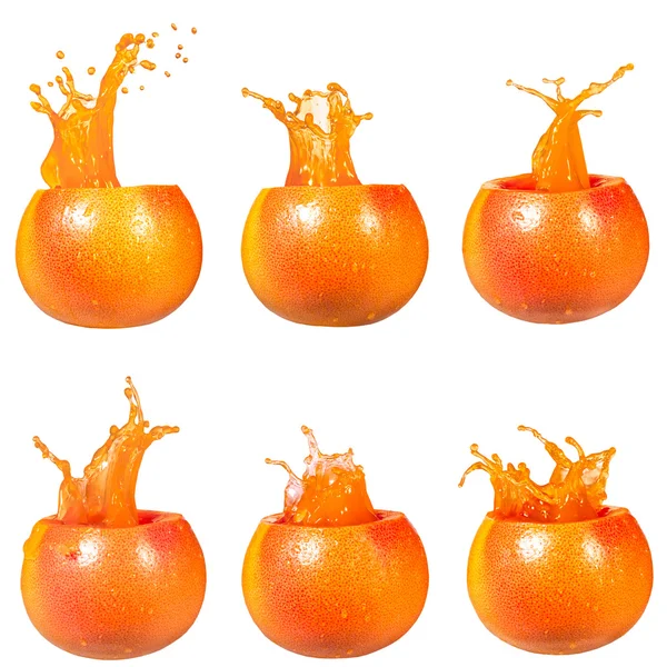 Collage grapefruit juice splash on a white background — Stockfoto