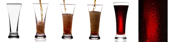 Glass of cola on the white background.  Collage
