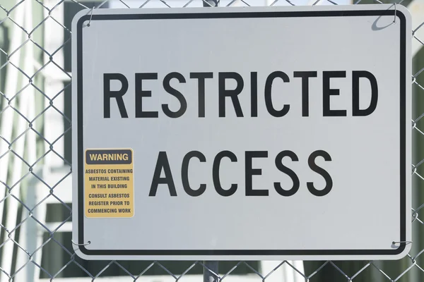Restricted Access Sign at Asbestos Building — Stock Photo, Image