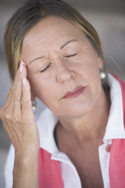 Stressed mature woman headache closed eyes — Stock Photo, Image