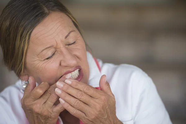 Mature Woman toothache in pain portrait — Stock Photo, Image