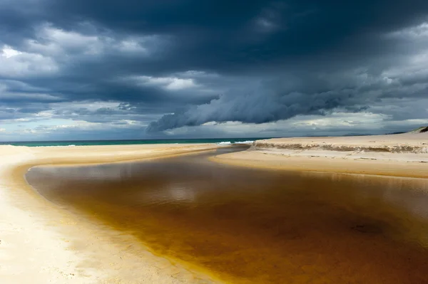 Που φυσάει αέρας θύελλα σύννεφο σχηματισμό ωκεάνια παραλία — Φωτογραφία Αρχείου