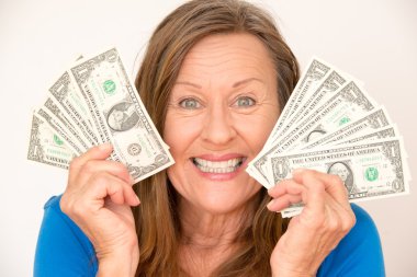 Joyful woman with us dollar