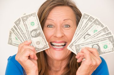Joyful woman with us dollar