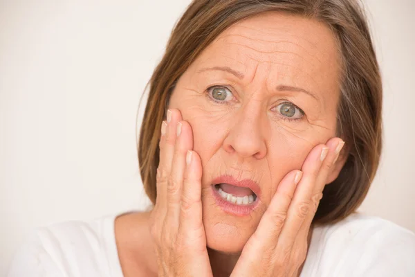 Upset Scared shocked woman portrait — Stok fotoğraf