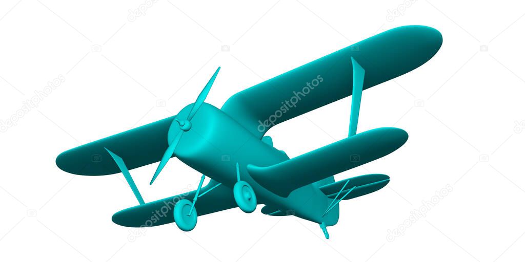 Blue retro airplane isolated on white background. 3d illustration
