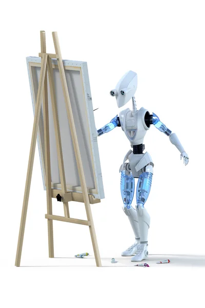 Robot konstnär måleri — Stockfoto