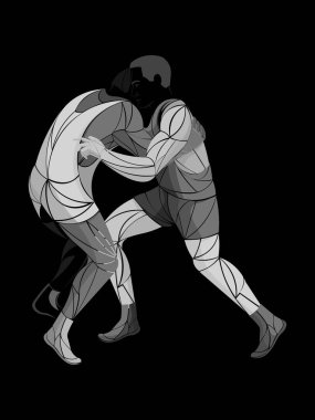 Sambo, judo, karate, tekvando seti. Geometrik sporcular, dövüşçüler