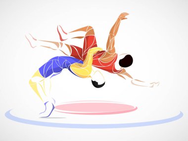 Sambo, judo, karate, tekvando seti. Geometrik sporcular, dövüşçüler