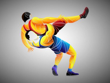 Sambo, judo, karate, tekvando seti. Geometrik sporcular, dövüşçüler