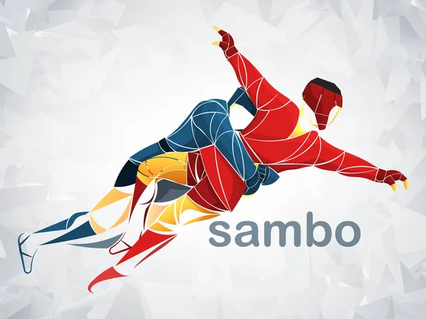 Combat Sambo Judo Karaté Taekwondo Ensemble Athlètes Géométriques Combattants — Image vectorielle