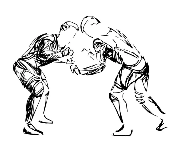 Lutando Sambo Judô Karatê Taekwondo Set Atletas Geométricos Lutadores — Vetor de Stock
