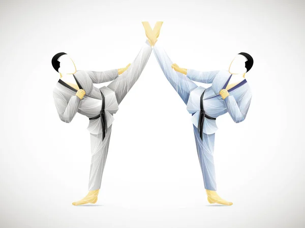 Lucha Contra Sambo Judo Karate Taekwondo Set Atletas Geométricos Luchadores — Vector de stock