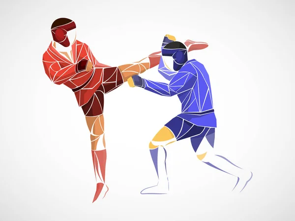 Lucha Contra Sambo Judo Karate Taekwondo Set Atletas Geométricos Luchadores — Archivo Imágenes Vectoriales