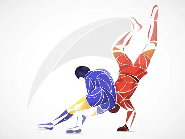 Combattere Sambo Judo Karate Taekwondo Set Atleti Geometrici Combattenti — Vettoriale Stock