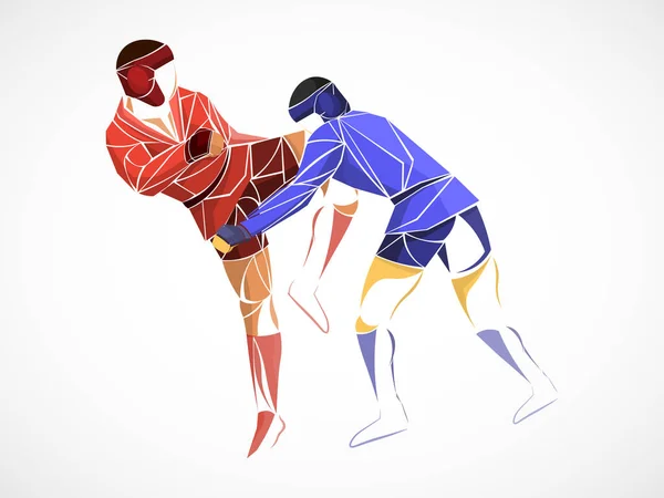 Combat Sambo Judo Karaté Taekwondo Ensemble Athlètes Géométriques Combattants — Image vectorielle