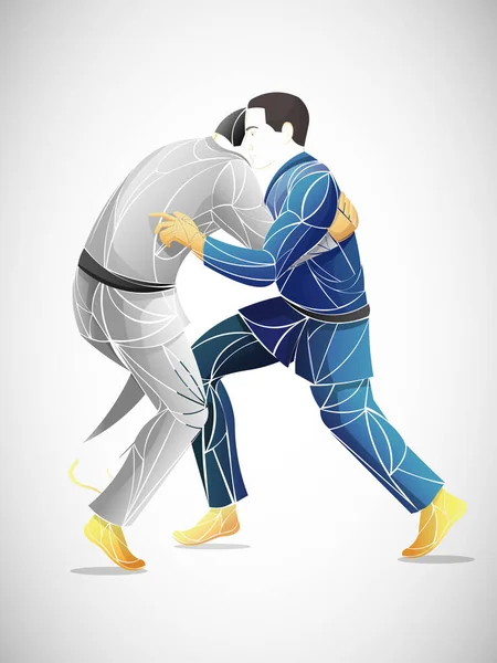 Lucha Contra Sambo Judo Karate Taekwondo Set Atletas Geométricos Luchadores — Vector de stock