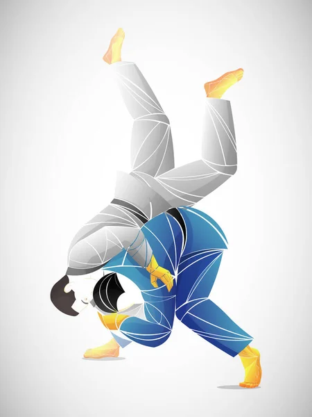 Harcoló Szambó Judo Karate Taekwondo Szett Geometrikus Sportolók Harcosok — Stock Vector