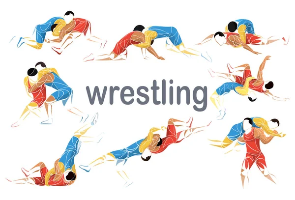 Sambo, judo, karate, tekvando seti. Geometrik sporcular, dövüşçüler