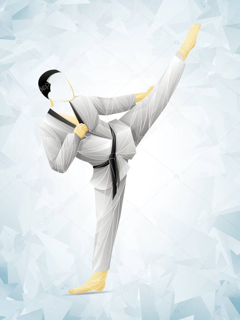 Fighting sambo, judo, karate, taekwondo set. Geometric athletes, fighters