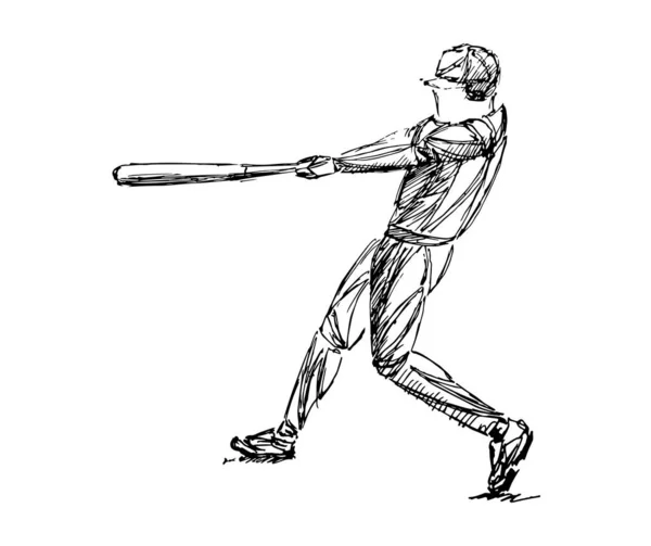棒球运动员拿着球棒站着 孤立的病媒轮廓 棒球运动员的身姿轮廓矢量 — 图库矢量图片