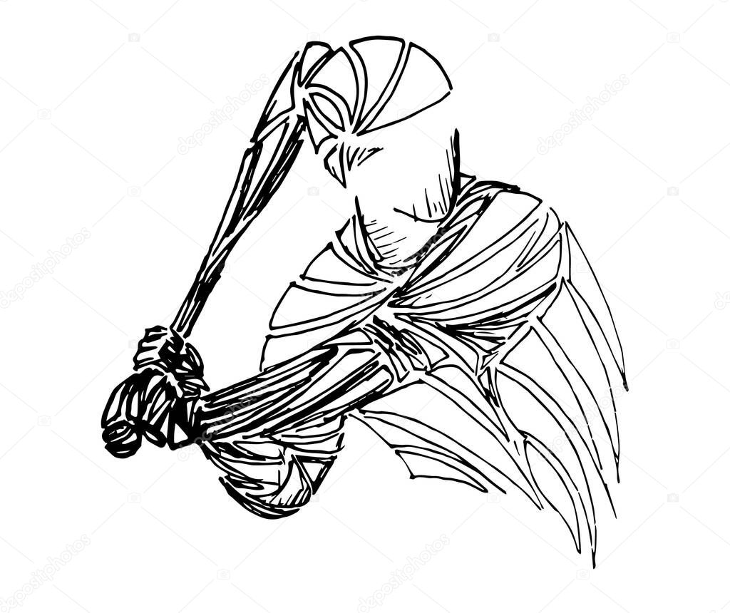 Baseball player standing with bat. Batter, isolated vector silhouette. Baseball Player Poses Silhouette Vector