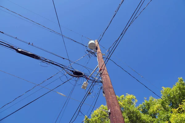 Verenigde Staten Klassieke Houten Paal Met Elektrische Installaties Olietransformator Indien — Stockfoto