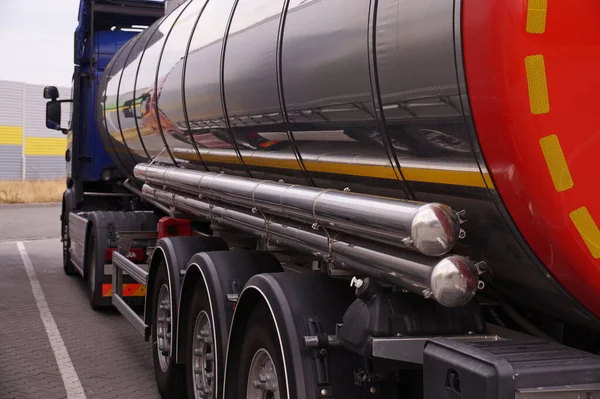 Tanker truck while parking in a parking lot. Parking by the highway.