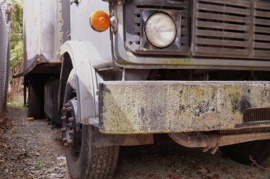 Kuzeybatıdaki Amerikan şehrinin bir banliyösü. Eski paslı kamyon.. 