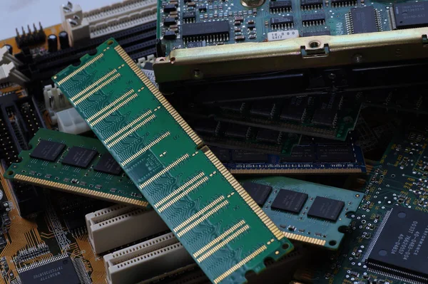 Big close-up. RAM modules, primarily used as main memory in personal computers, workstations, and servers.