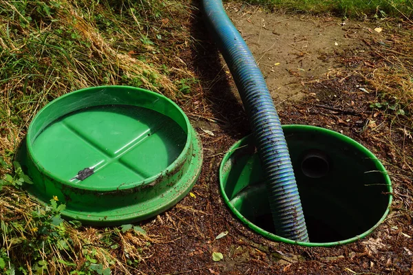 Tuyau Dans Fosse Drainage Pompage Des Eaux Usées Une Fosse — Photo