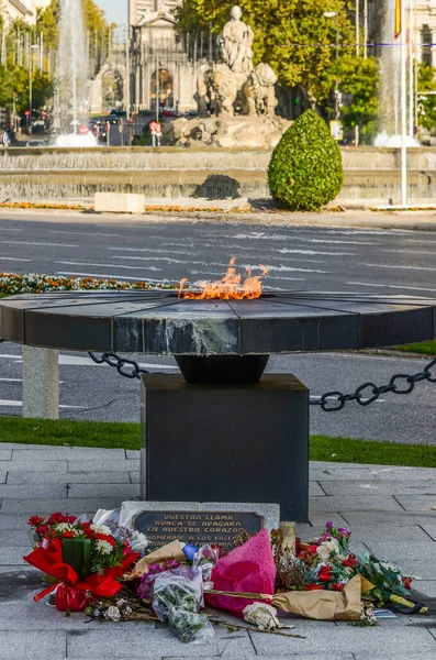 西班牙马德里 2020年11月1日 西班牙Covid 19的死者纪念碑 位于市政厅前的Cibeles广场 — 图库照片