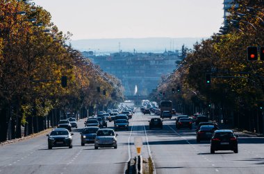 Madrid, İspanya - 21 Kasım 2020: Madrid, İspanya 'daki Passeo de la Castellana manzarası