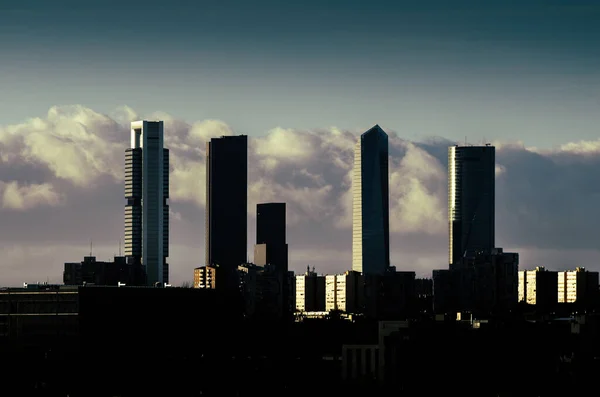 Madrid Skyline Paisaje Urbano Cuatro Torres Centro Financiero — Foto de Stock