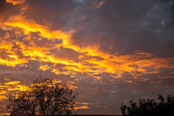 Atardecer Por Noche Nubes Amarillas Doradas Anaranjadas Una Noche Otoño —  Fotos de Stock