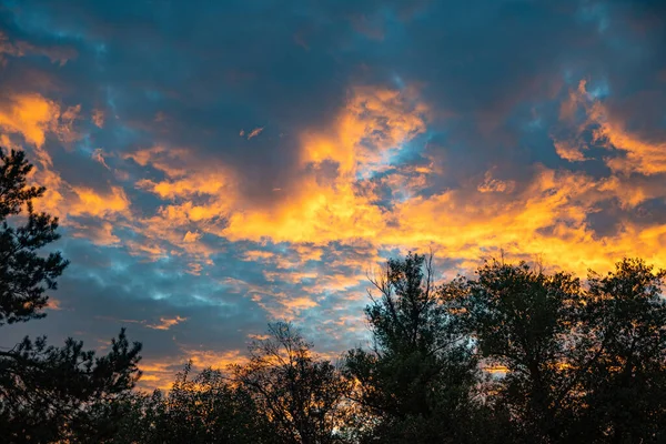 夕阳西下秋天的傍晚 橙色的云彩 — 图库照片