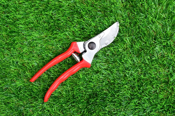Červené zahradní zahradnické nůžky — Stock fotografie