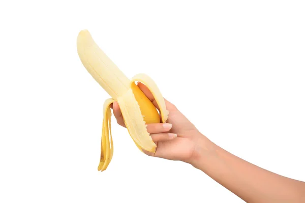 Femme main tenant banane — Photo