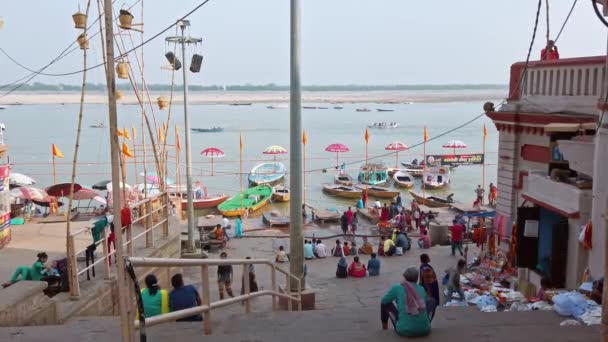 Varanasi India Circa November 2019 Everyday Life Ghats Varanasi — Stock Video