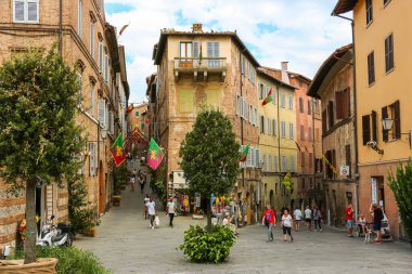 Siena, İtalya - Eylül 2018. Siena şehir merkezinin güzel mimarisi.
