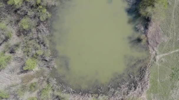 Πετώντας Μια Κάμερα Drone Πάνω Από Ένα Σκοτεινό Ποτάμι Μια — Αρχείο Βίντεο