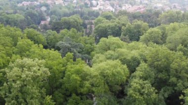 Yeşil parkın ve binaların insansız hava aracı görüntüleri yükseliyor.
