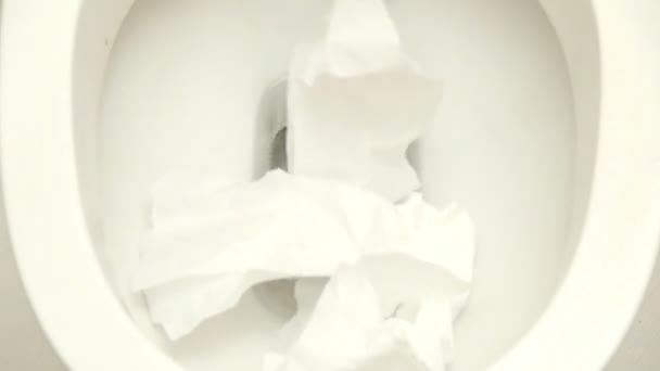 Смывание туалета с бумагой — стоковое видео