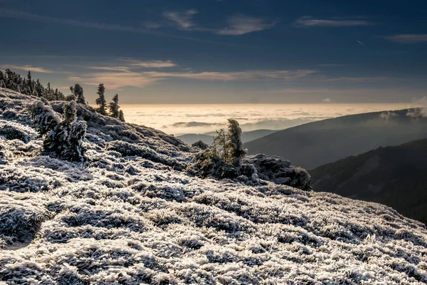 Вид Гірського Хребта Долину Над Туманом Хмарами Високогірний Ландшафт Каменя — стокове фото
